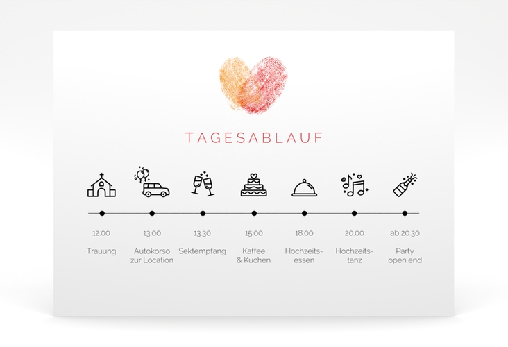 Tagesablauf Poster Hochzeit Fingerprint 70 x 50 cm Poster rot schlicht mit Fingerabdruck-Motiv