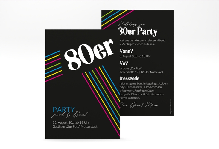 Party Einladung Achtziger Party A6 Karte hoch