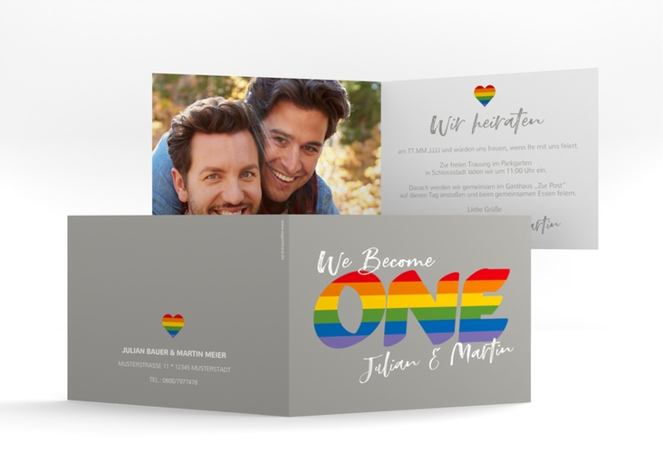 Hochzeitseinladung Pride A6 Klappkarte quer bunt
