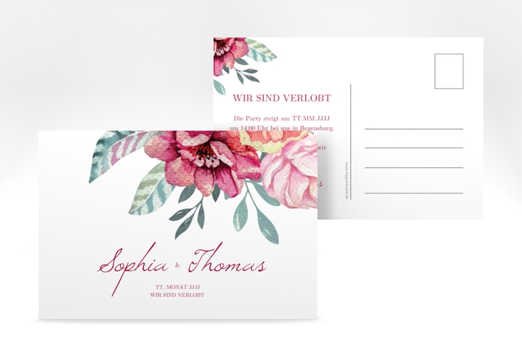 Verlobungskarte Hochzeit Blooming A6 Postkarte weiss