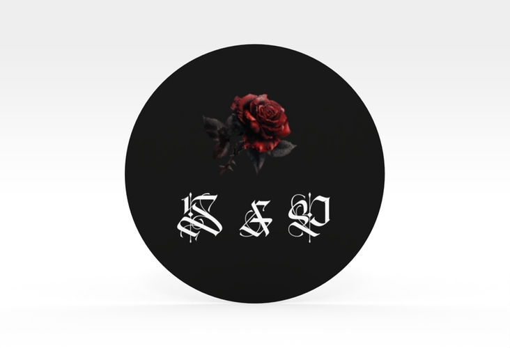 Aufkleber Hochzeit Gothic Rose Aufkleber, selbstklebend, rund schwarz