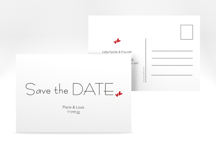 Save the Date-Postkarte Twohearts A6 Postkarte rot