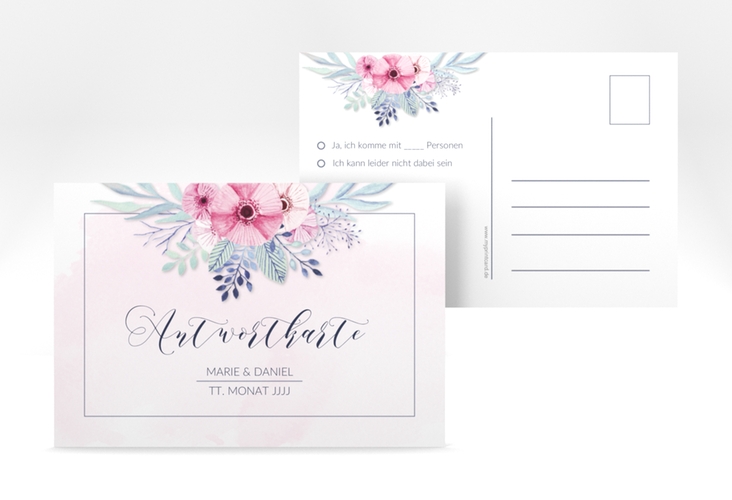 Antwortkarte Hochzeit Surfinia A6 Postkarte rosa hochglanz