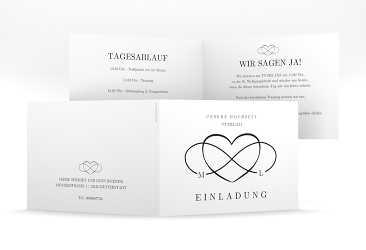 Hochzeitseinladung Infinity mittlere Klappkarte quer schwarz