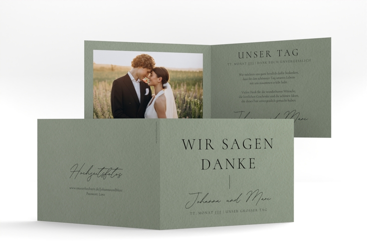 Dankeskarte Hochzeit Hochzeitsfreude A6 Klappkarte quer gruen hochglanz
