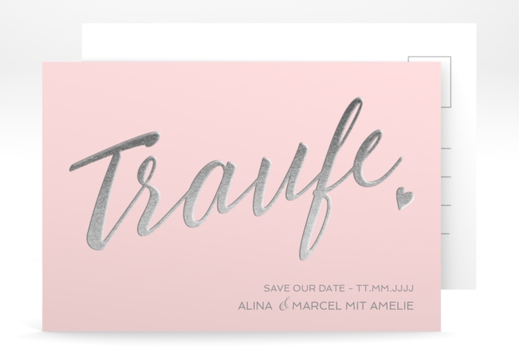 Save the Date-Postkarte Traufe A6 Postkarte rosa