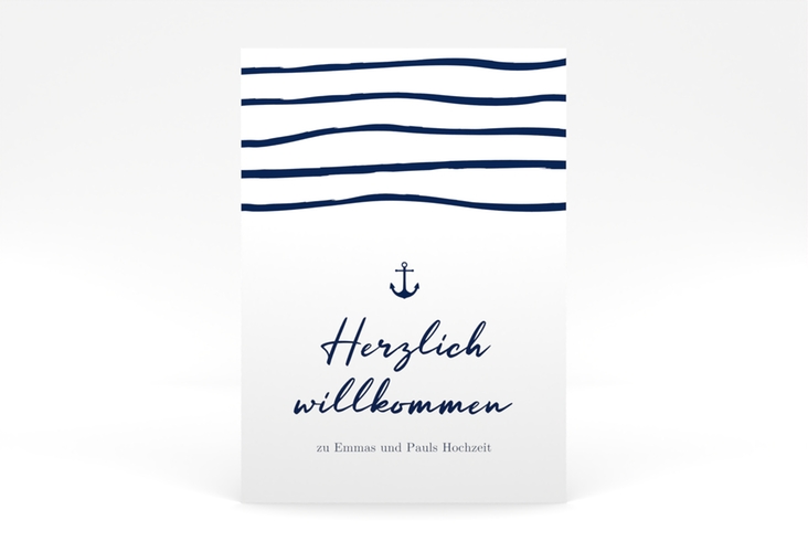 Willkommensschild Poster Liebesanker 50 x 70 cm Poster blau mit maritimem Streifenmuster und kleinem Anker