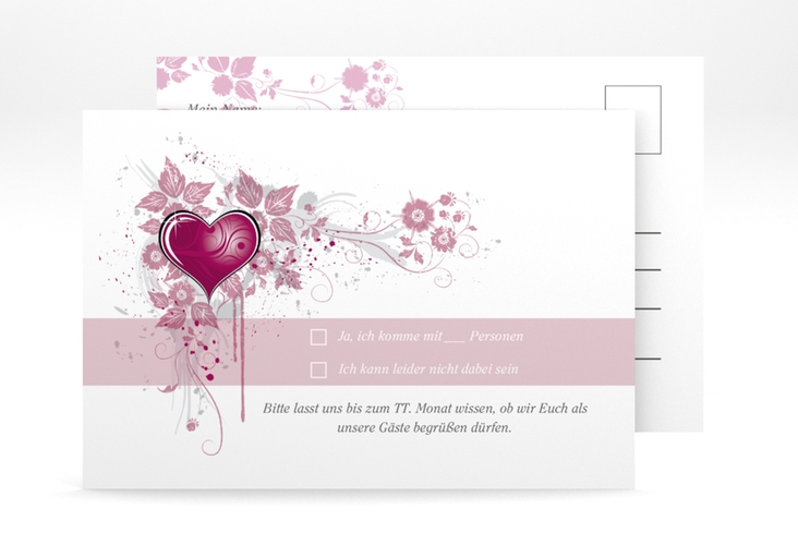 Antwortkarte Hochzeit Triest A6 Postkarte pink hochglanz