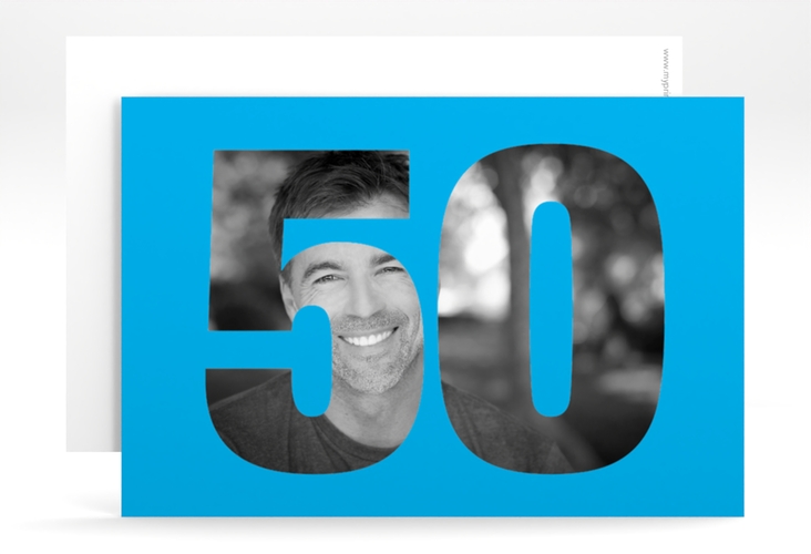 Einladung 50. Geburtstag Numbers A6 Karte quer blau