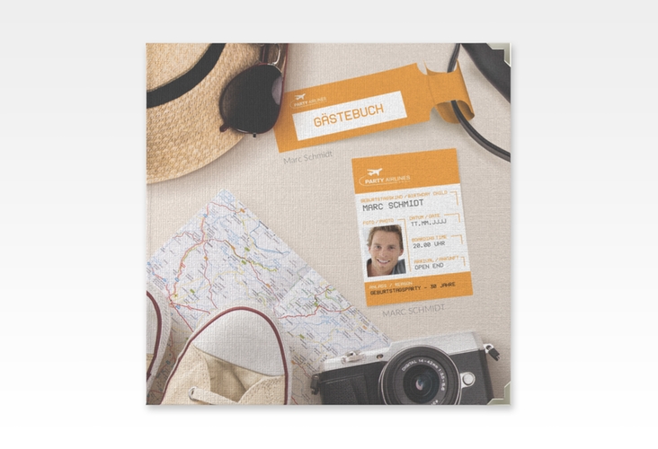 Gästebuch Selection Geburtstag Boardingpass Leinen-Hardcover orange