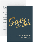 Klick: Details zu Save the Date-Visitenkarte "Glam" anzeigen Save the Date-Visitenkarte Glam Visitenkarte hoch blau