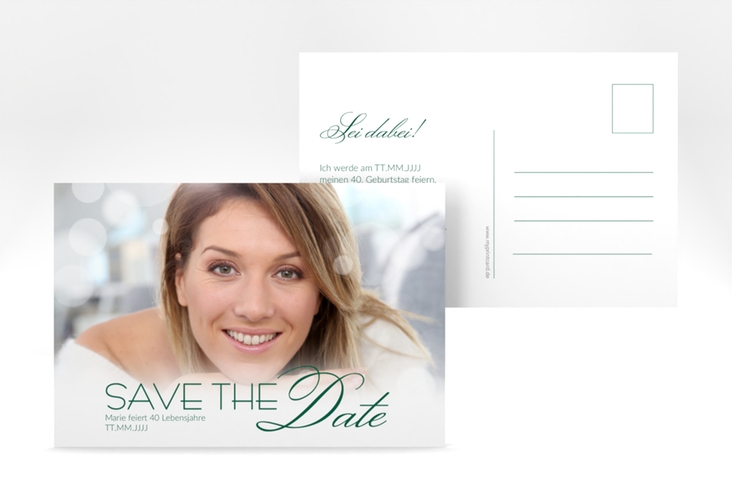 Save the Date-Postkarte Geburtstag Luminous A6 Postkarte gruen