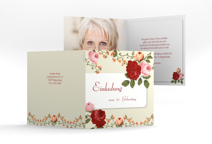 Einladung 70. Geburtstag Rosemarie quadr. Klappkarte