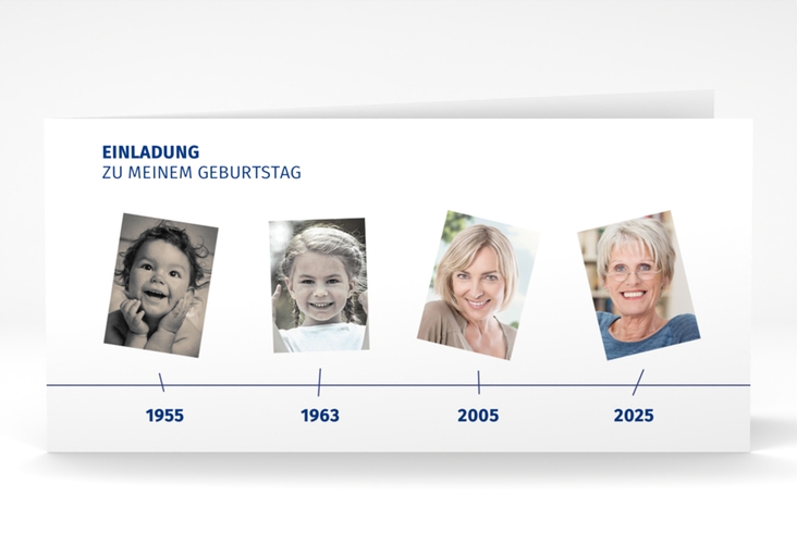 Einladung 70. Geburtstag Timeline lange Klappkarte quer