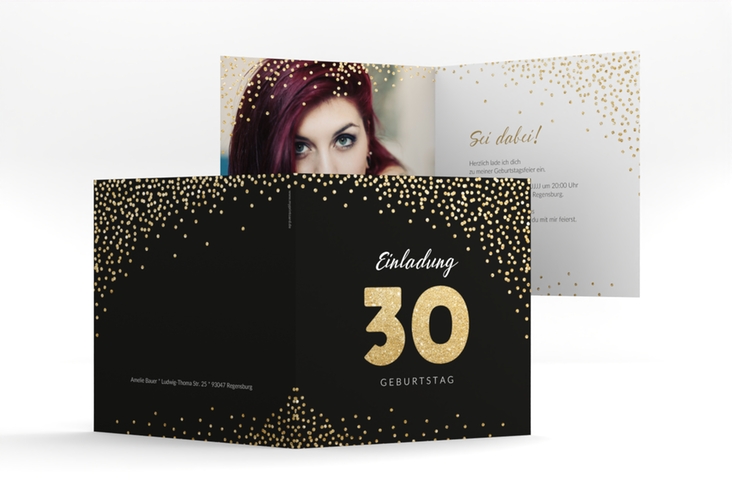 Einladung 30. Geburtstag Glitzer quadr. Klappkarte gold