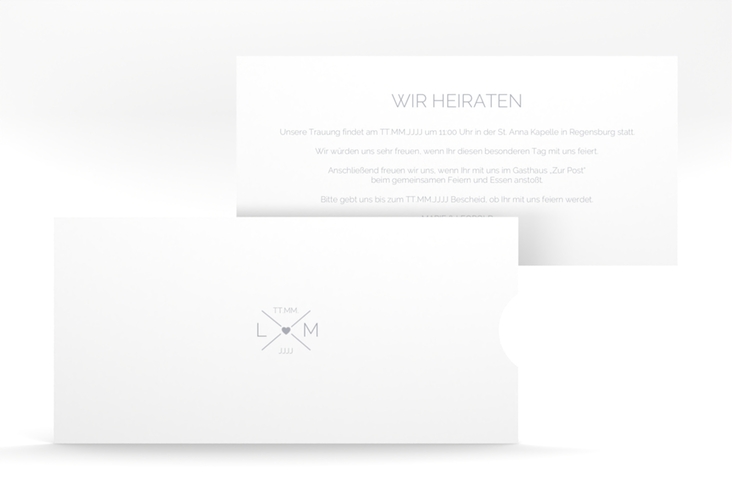 Hochzeitseinladung Initials Einsteckkarte grau hochglanz mit Initialen im minimalistischen Design