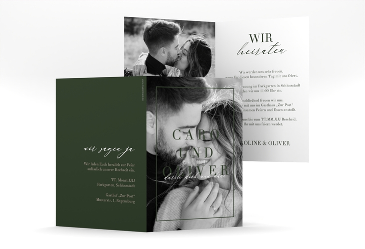 Einladungskarte Hochzeit Moment A6 Klappkarte hoch gruen hochglanz