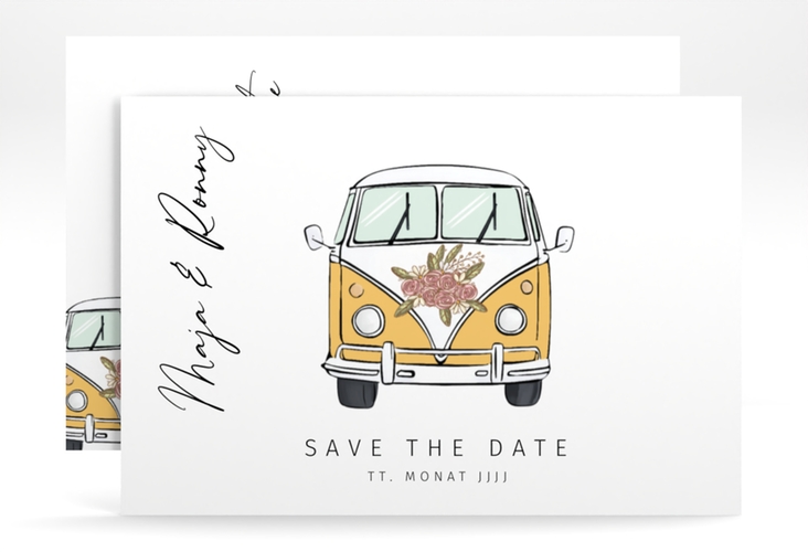 Save the Date-Karte Hochzeitsbulli A6 Karte quer gelb hochglanz