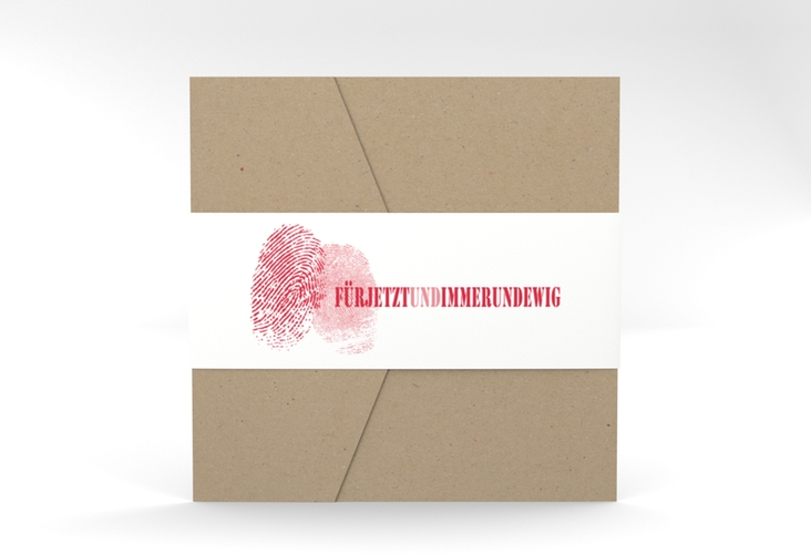 Hochzeitseinladung Messina Pocketfold rot mit Fingerabdrücken