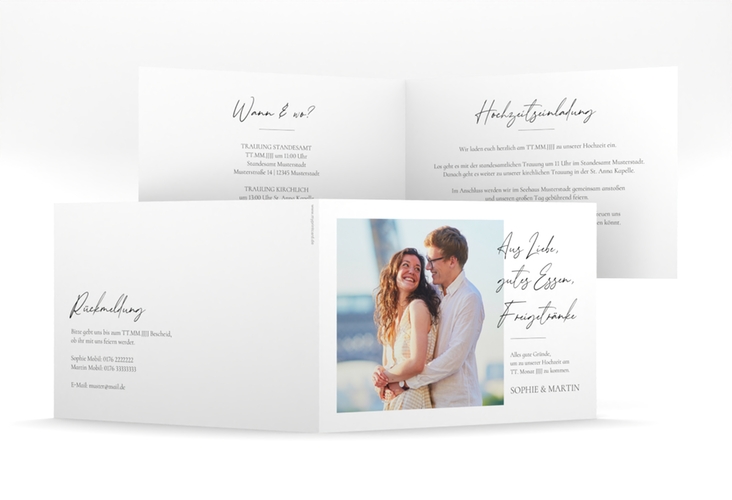 Hochzeitseinladung Liebesbekundung mittlere Klappkarte quer weiss