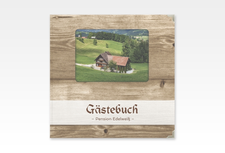 Gästebuch Selection Ferienwohnung Holzhaus Leinen-Hardcover in Holz-Optik mit Foto
