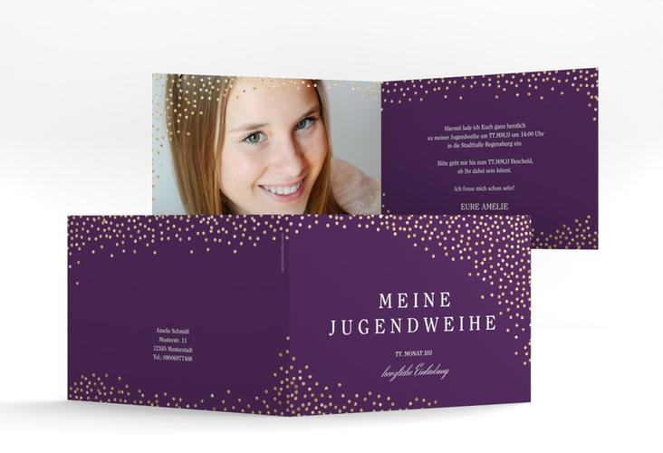 Einladung Jugendweihe Glossa A6 Klappkarte quer lila hochglanz