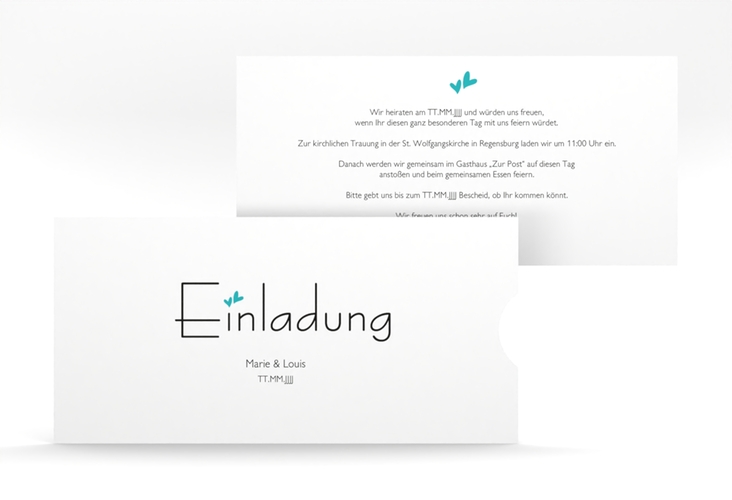 Hochzeitseinladung Twohearts Einsteckkarte tuerkis