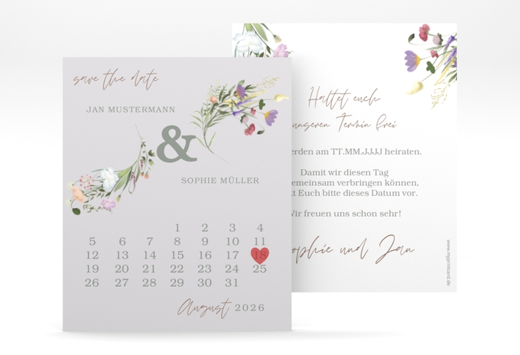 Save the Date-Kalenderblatt Wildblumen Bouquet Kalenderblatt-Karte bunt