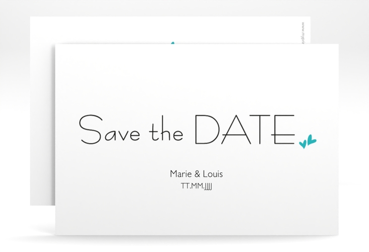 Save the Date-Karte Hochzeit Twohearts A6 Karte quer tuerkis hochglanz