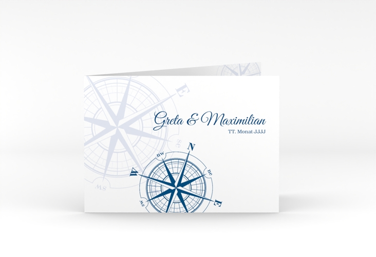 Dankeskarte Hochzeit Windrose A6 Klappkarte quer blau