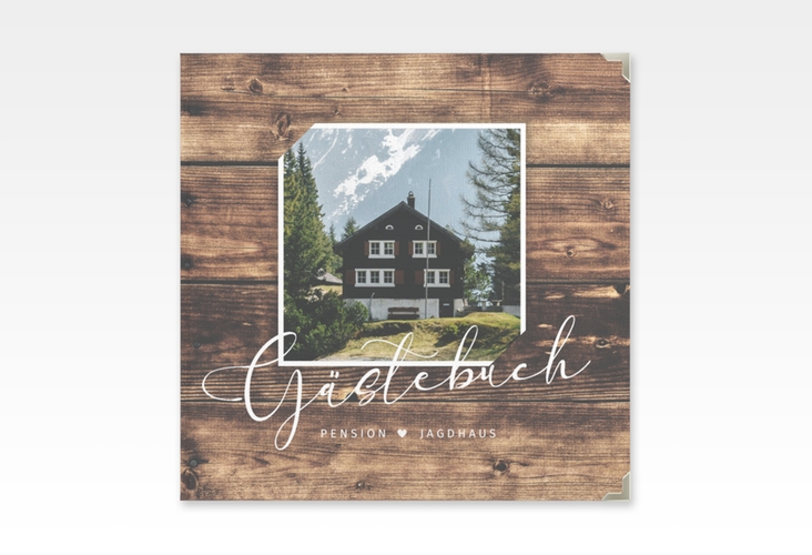 Gästebuch Selection Ferienhaus Jagdhaus Leinen-Hardcover in Holz-Optik mit Foto