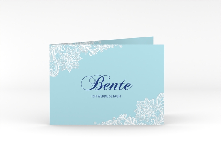 Einladung Taufe Destiny A6 Klappkarte quer blau hochglanz