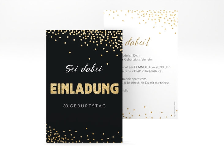 Einladung Geburtstag Glitzer A6 Karte hoch gold