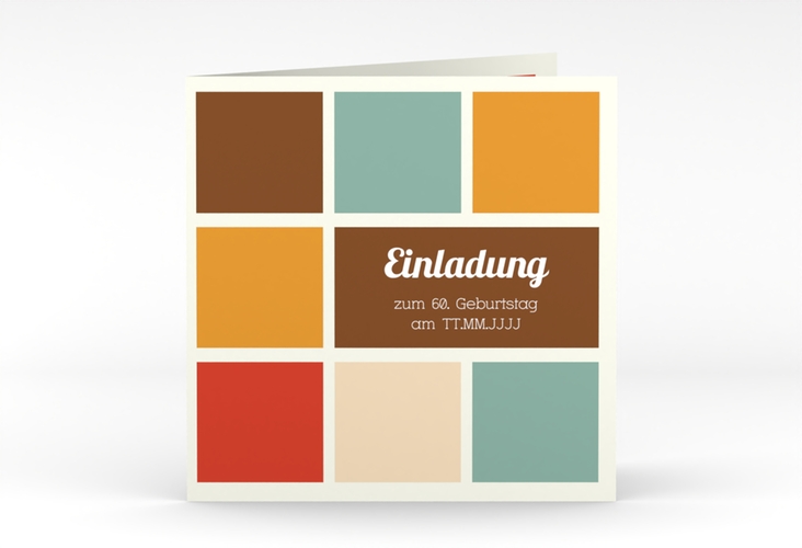 Einladung 60. Geburtstag Daniel/Daniela quadr. Klappkarte in Retro-Farben