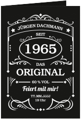 Einladung 60. Geburtstag Guter Jahrgang A6 Klappkarte hoch schwarz wie Whisky-Flaschenetikett