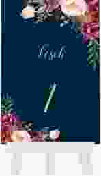 Tischnummer Hochzeit Flowers Tischaufsteller blau mit bunten Aquarell-Blumen