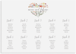 Klick: Details zu Sitzplan Leinwand Hochzeit "Wildblumenherz" anzeigen Sitzplan Leinwand Hochzeit Wildblumenherz 70 x 50 cm Leinwand bunt