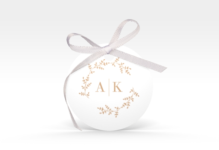 Geschenkanhänger Hochzeit Filigrana Geschenkanhänger, rund beige in reduziertem Design mit Initialen und zartem Blätterkranz