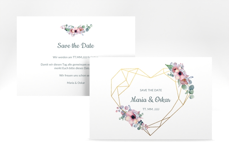 Save the Date-Karte Herzgold A6 Karte quer