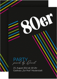 Party Einladung Achtziger Party A6 Karte hoch bunt