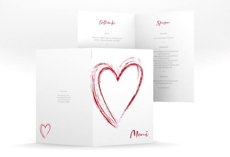Menükarte Hochzeit Liebe A5 Klappkarte hoch rot hochglanz