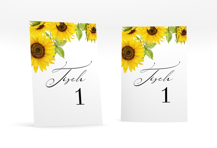 Tischnummer Hochzeit Sonnenblume Tischaufsteller weiss