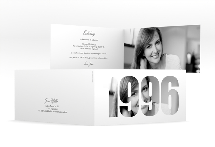 Einladungskarte Jahreszahl 2026 lange Klappkarte quer
