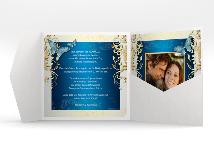 Hochzeitseinladung Toulouse Pocketfold blau hochglanz