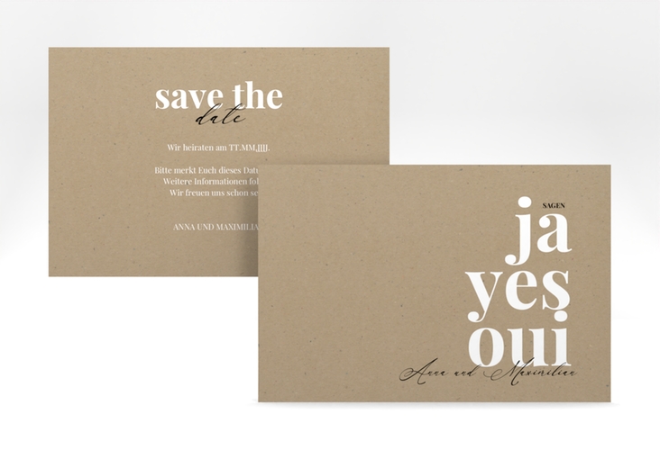 Save the Date-Karte Oui A6 Karte quer Kraftpapier hochglanz mit Ja-Wort in verschiedenen Sprachen
