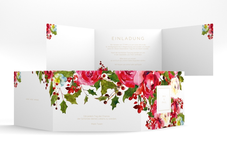 Hochzeitseinladung Blumenpracht A6 Doppel-Klappkarte weiss