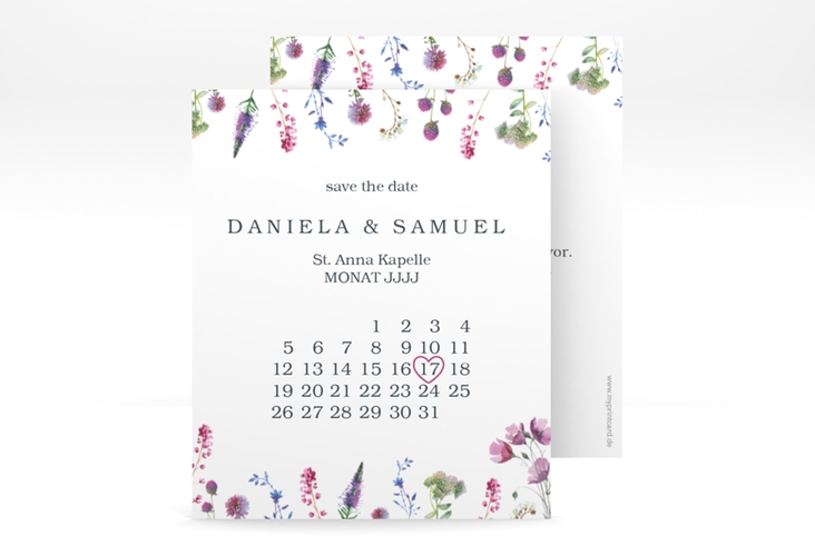 Save the Date-Kalenderblatt Wildblumen Kalenderblatt-Karte weiss hochglanz