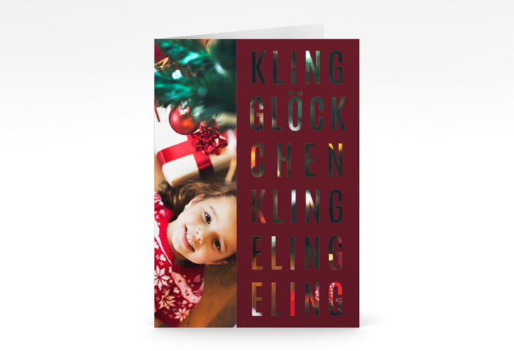 Weihnachtskarte Klingeling A6 Klappkarte hoch rot hochglanz