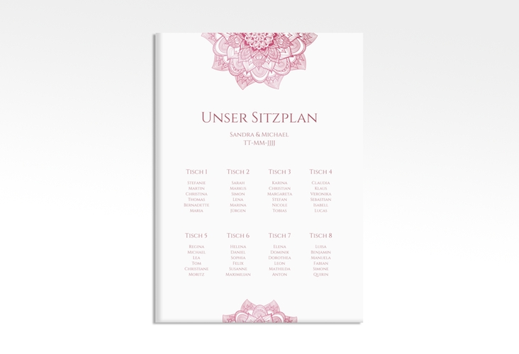 Sitzplan Leinwand Hochzeit Delight 50 x 70 cm Leinwand pink