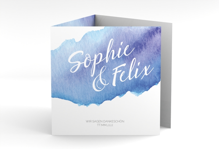 Dankeskarte Hochzeit Aquarella quadr. Doppel-Klappkarte blau